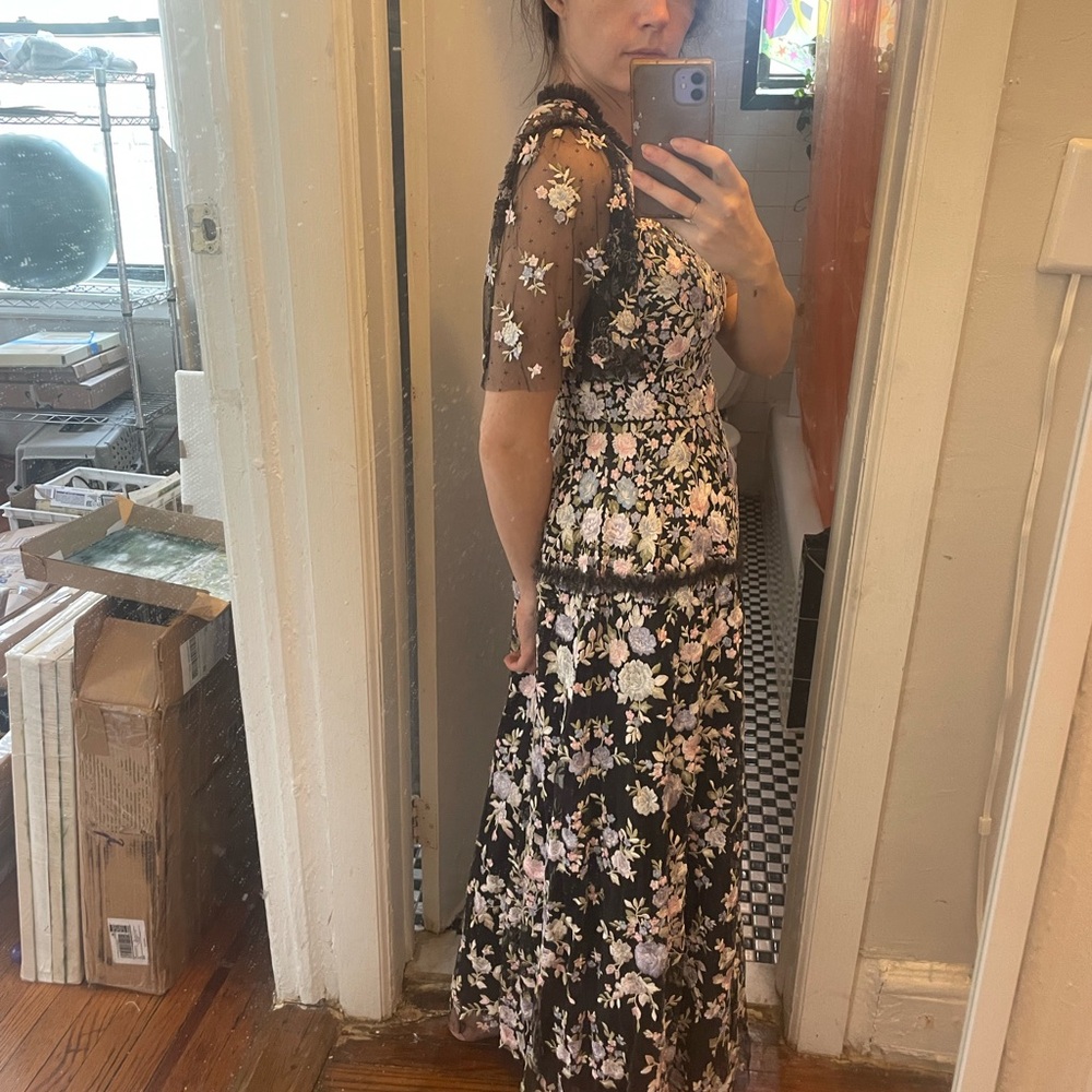Needle & Thread Floral Lace-Trim Black Maxi Dress with Pastel Blooms - Picture 2 of 7